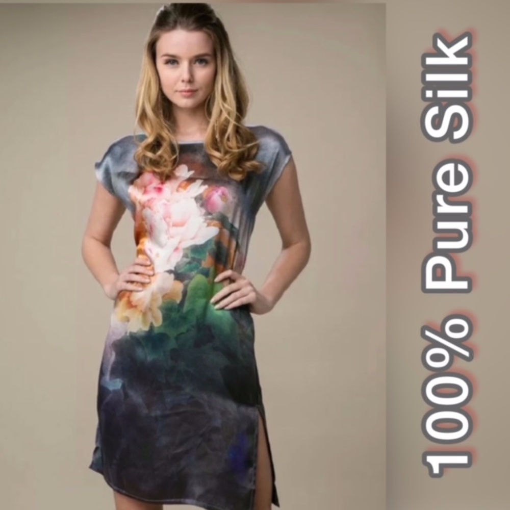 NWT 100% PURE MULBERRY SILK HAND PAINTED DRESS LUXURY TUNIC